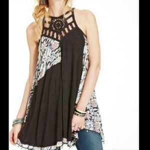 Free People dress tunic crochet cage neck size medium women boho eyelet